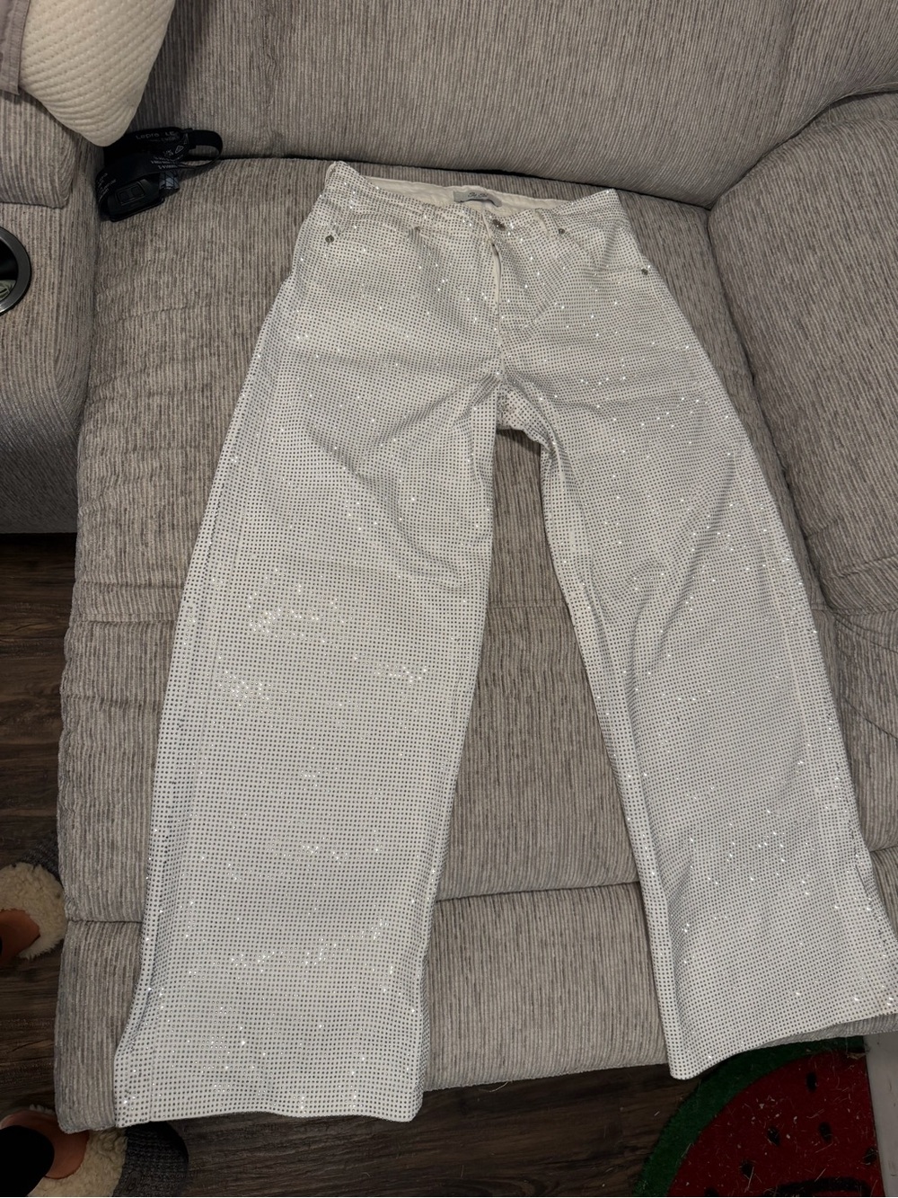 Women's White Sequin Wide-Leg Jeans